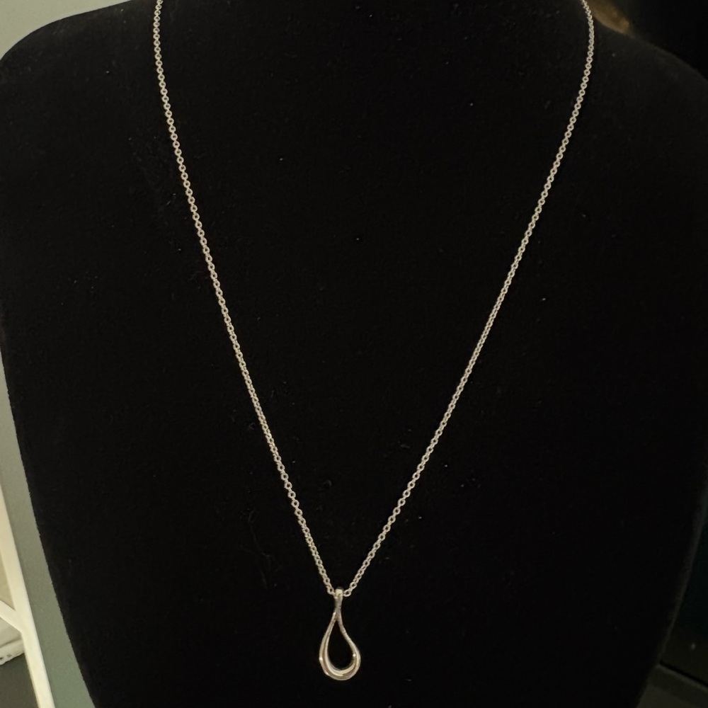 Tiffany & Co Elsa Peretti 925 Sterling  Silver Open Teardrop Necklace - Picture 6 of 11